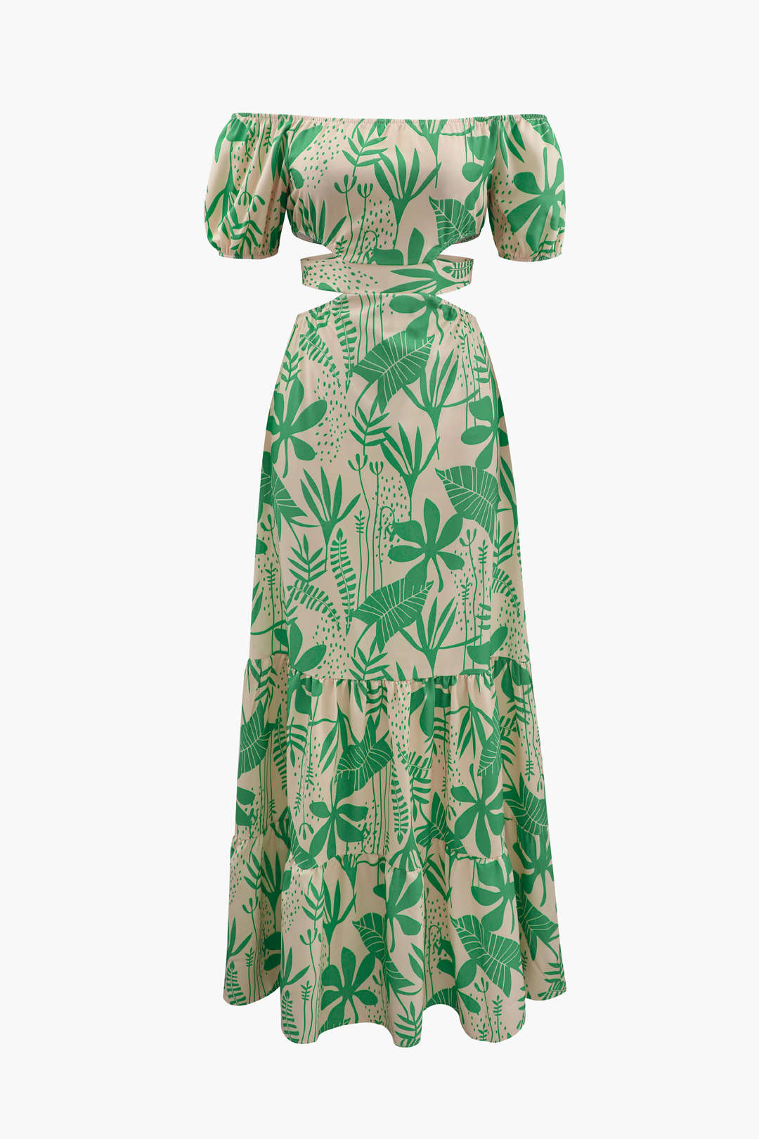 Schulterfreies Maxikleid mit Blumenmuster und Bindeband hinten 