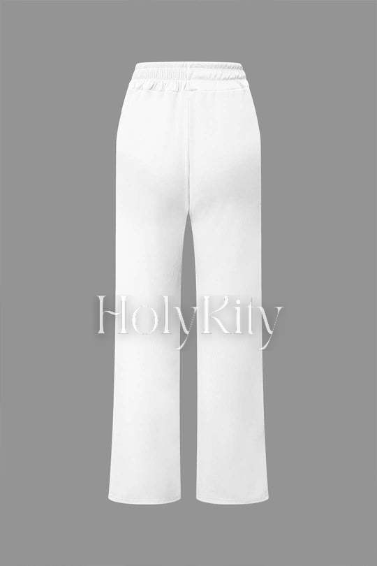 Ensemble haut asymétrique froncé à épaules dénudées et pantalon droit 