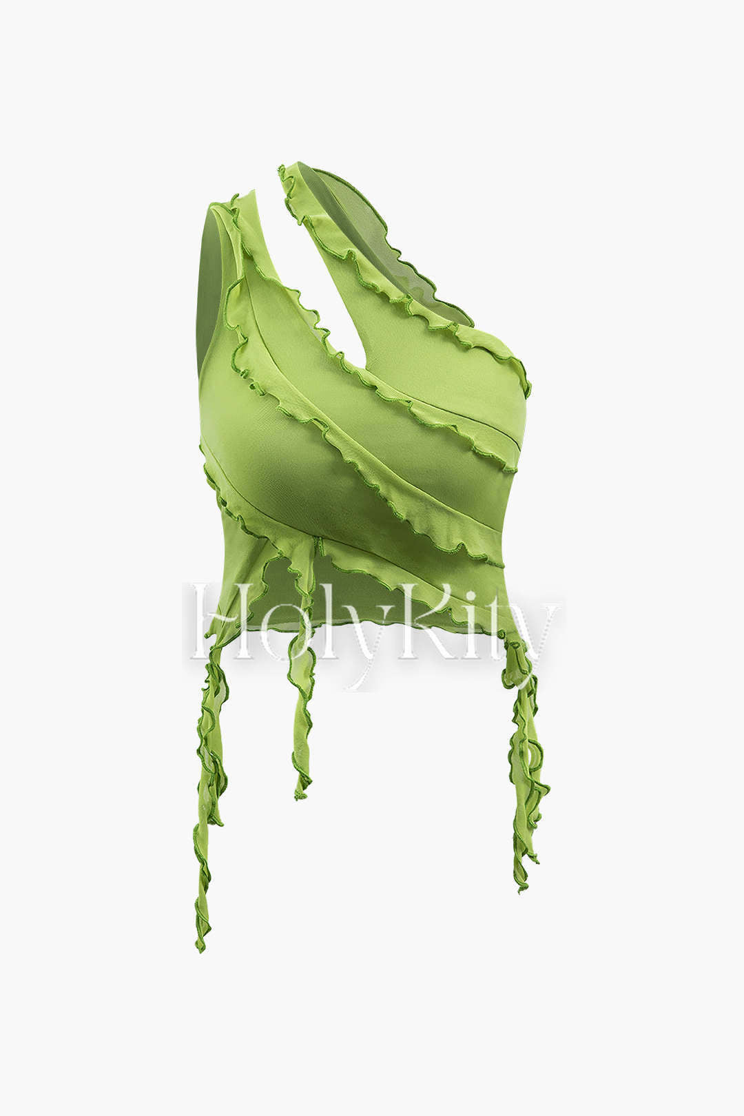 Asymmetrisches Tanktop aus Netzstoff mit Rüschendetail 