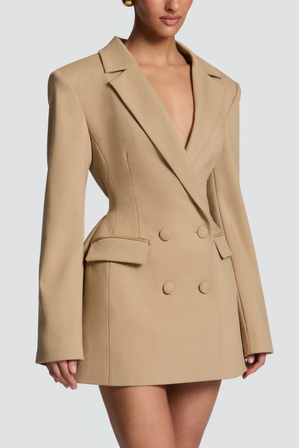 Fitted Waist Double Breasted Blazer Mini Dress