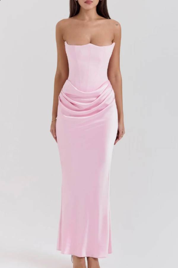 Elegant Strapless Patchwork Formal Party Fishtail Maxi Dresses-Black