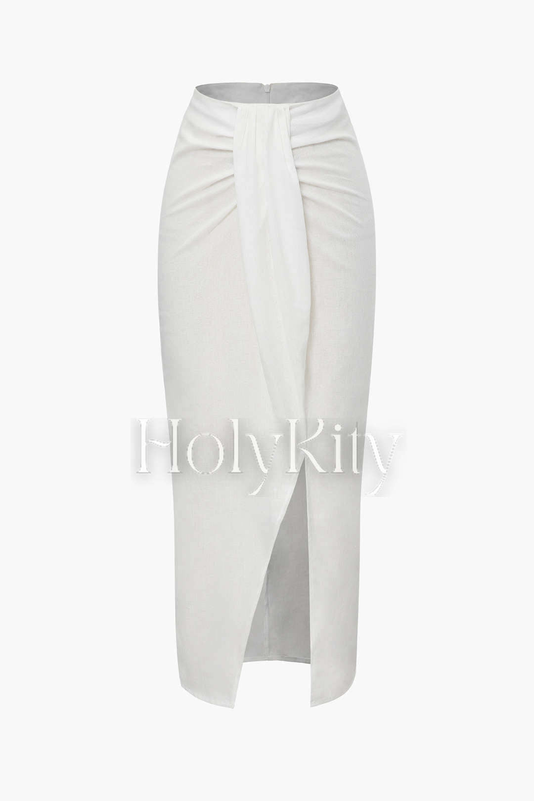 High Waist Ruched Split Midi Skirt