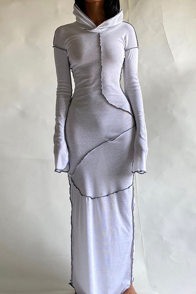 ROBES MAXI À CAPUCHE ET MANCHES LONGUES AVEC SURPIQÛRES 