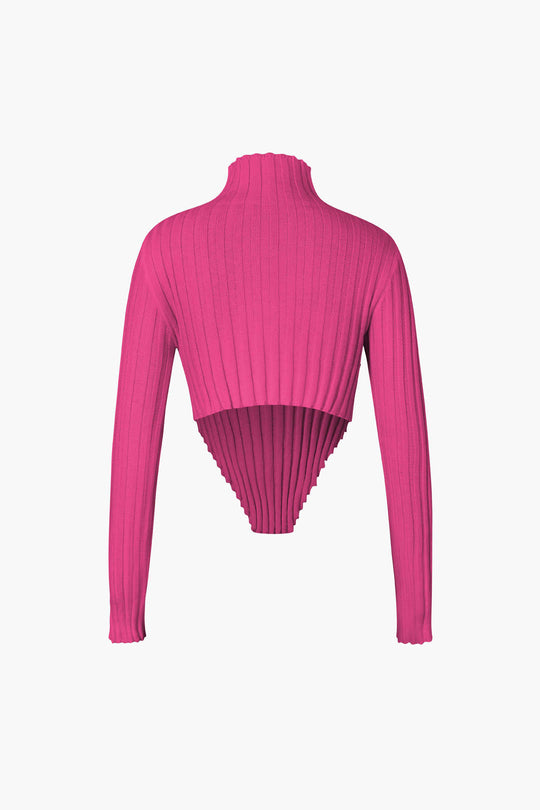 Asymmetric Lettuce Trim Knit Mock Neck Top