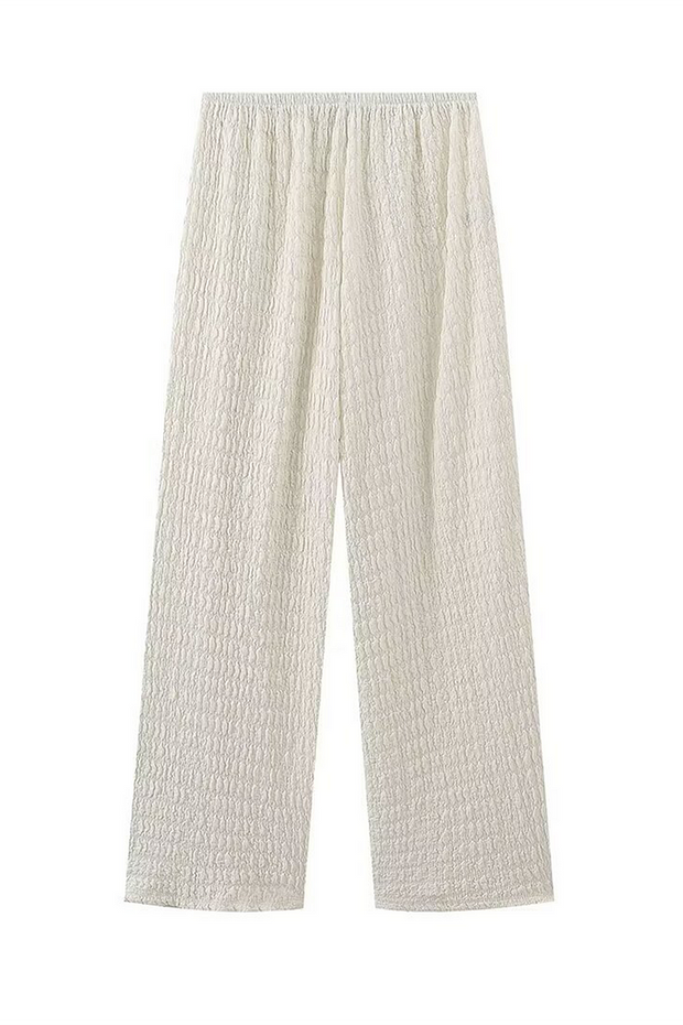 Skew Neck Asymmetric Top Wide Leg Textured Pants Matching Set