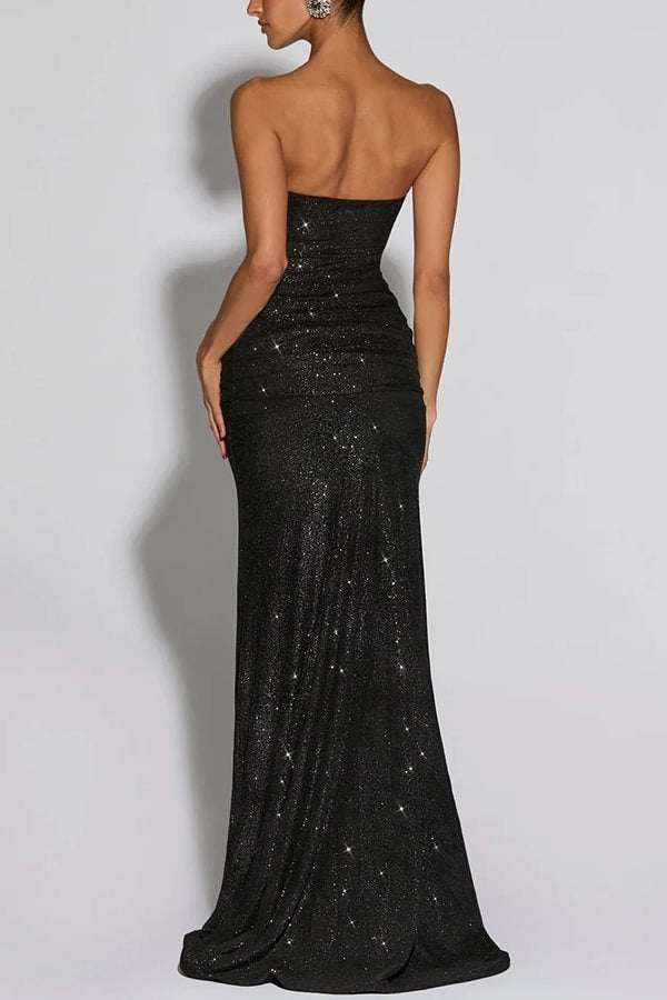 Paula Sequined Mesh and Jersey Off Shoulder Ruched Knot Drape Shawl Maxi Dress