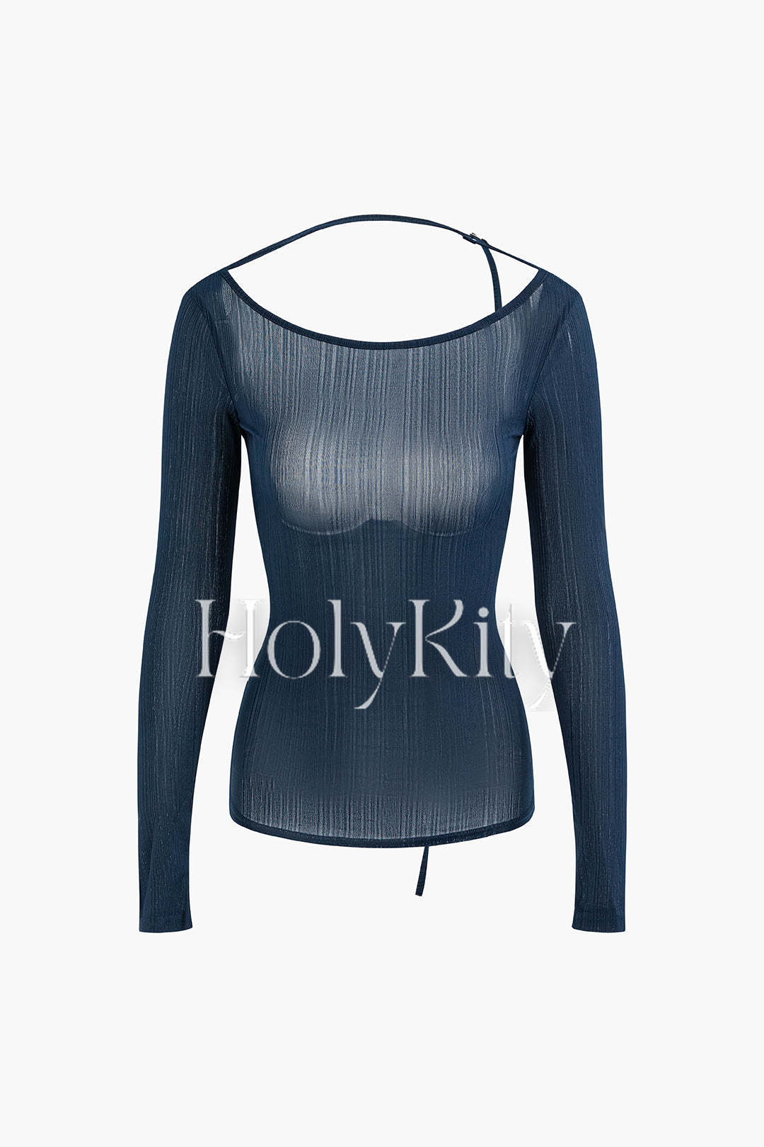Round Neck Long Sleeve Backless Tie Top