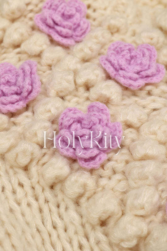 Strickjacke mit Blumen-Pom-Pom 