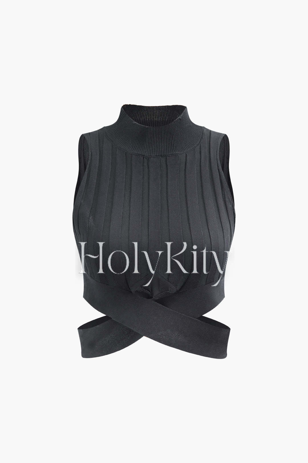 Mock Neck Knit Cross Hem Tank Top