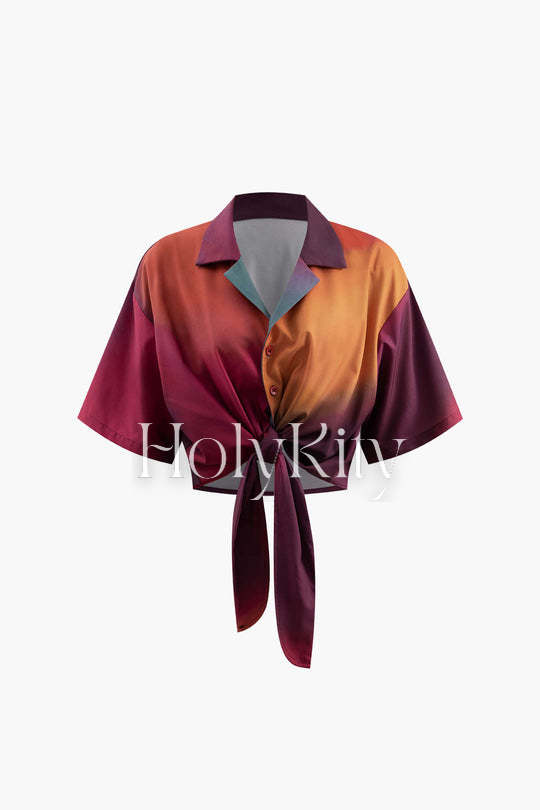 Chemisier à ourlet noué en satin ombré 