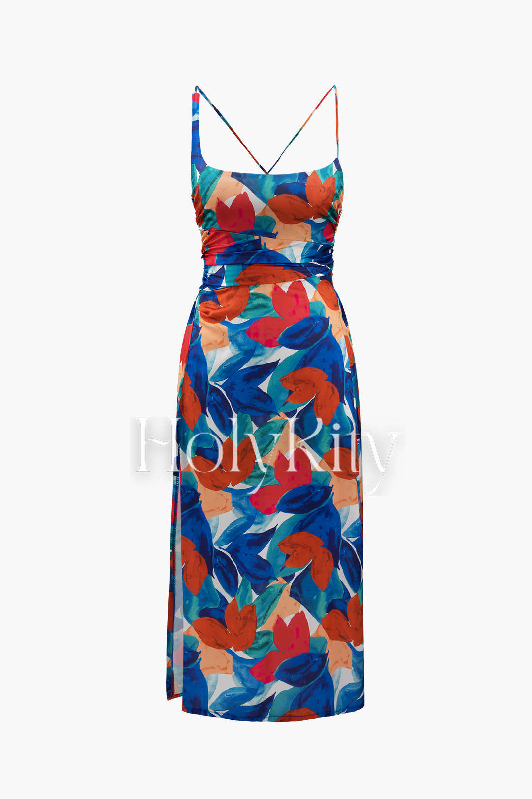 Midikleid mit Blumenmuster und überkreuzter Schnürung hinten 