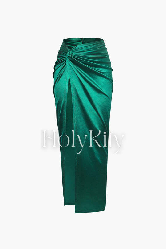 Twist Detail High Slit Midi Skirt