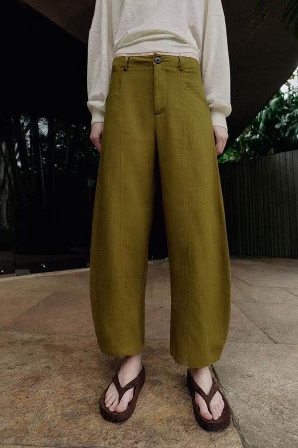 Rosabelle Linen Blend Mid Rise Pocket Loose Balloon Pants