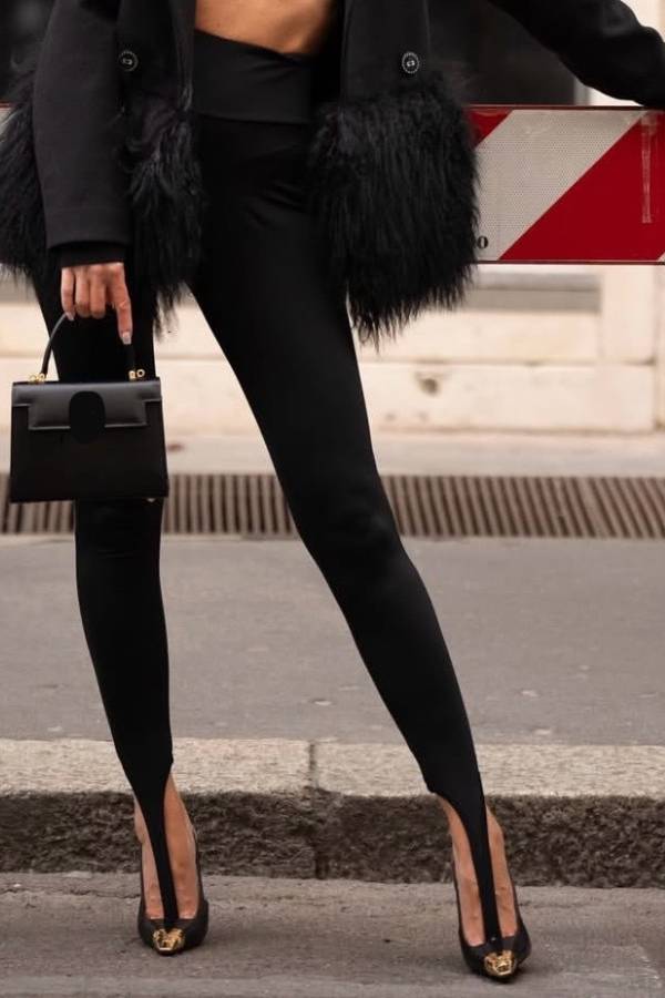 High Waist Split Stirrup Skinny Pants