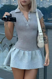 Button-Down Lapel Short Sleeve Mini Dress