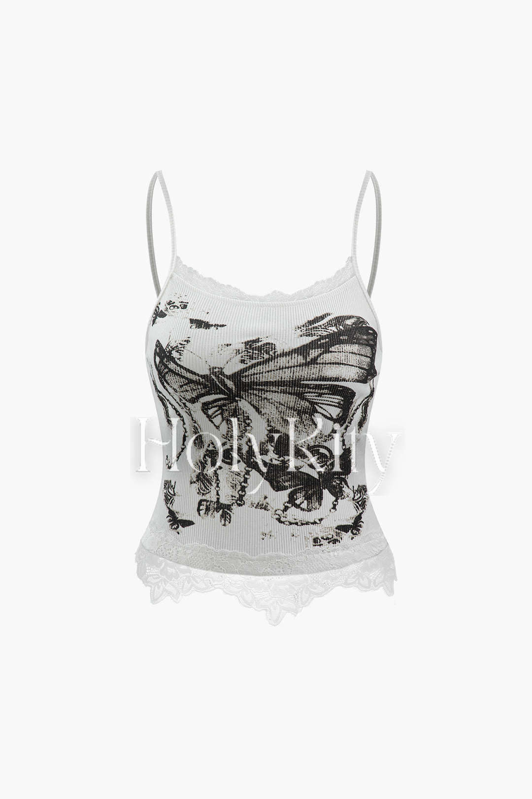 Cami-Top mit Spitzenbesatz und Schmetterlingsmuster 