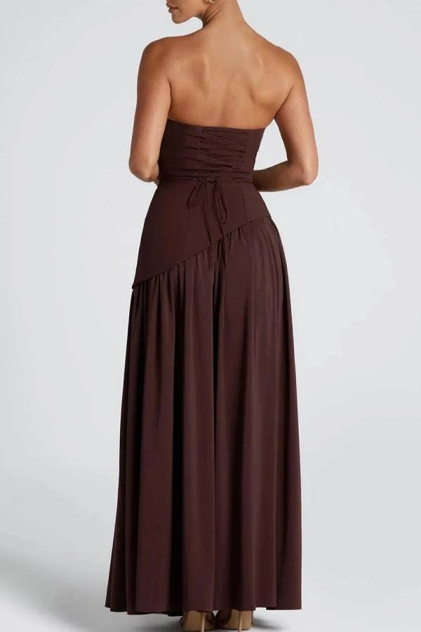 Strapless Slit Ribbon Maxi Dress