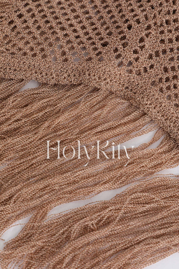 Fringe Hem Openwork Knit Tank Top