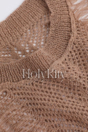 Fringe Hem Openwork Knit Tank Top