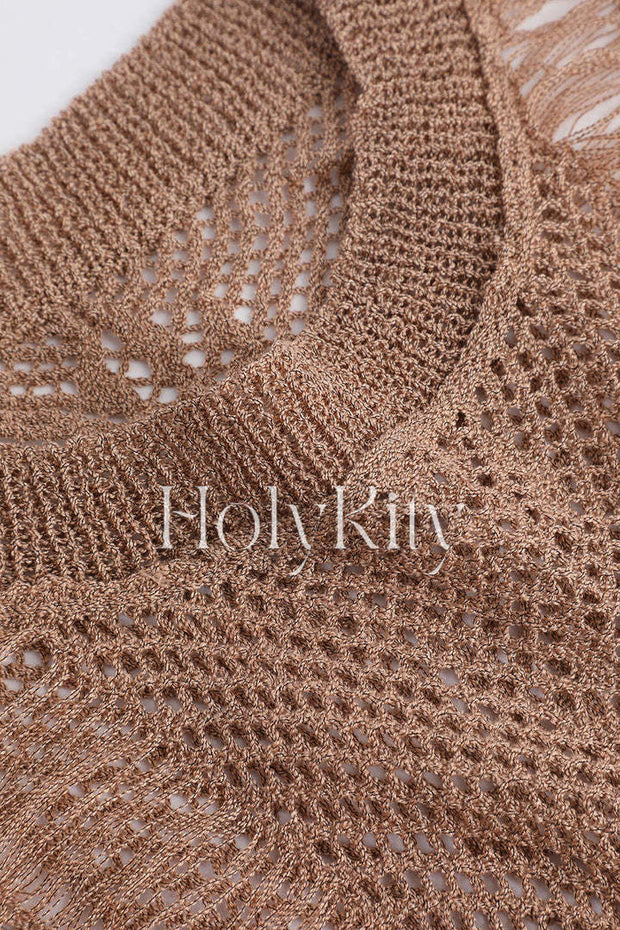 Fringe Hem Openwork Knit Tank Top