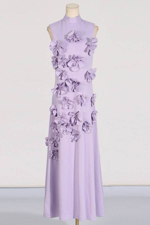 3D Flower High Neck Sleeveless Long Dress