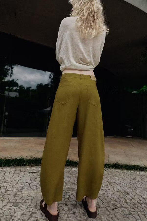 Rosabelle Linen Blend Mid Rise Pocket Loose Balloon Pants