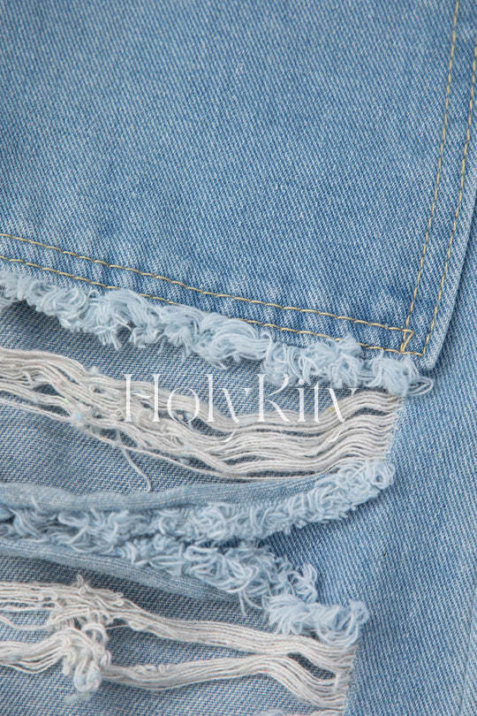 Denim Ripped Flap Pocket Cargo Pants