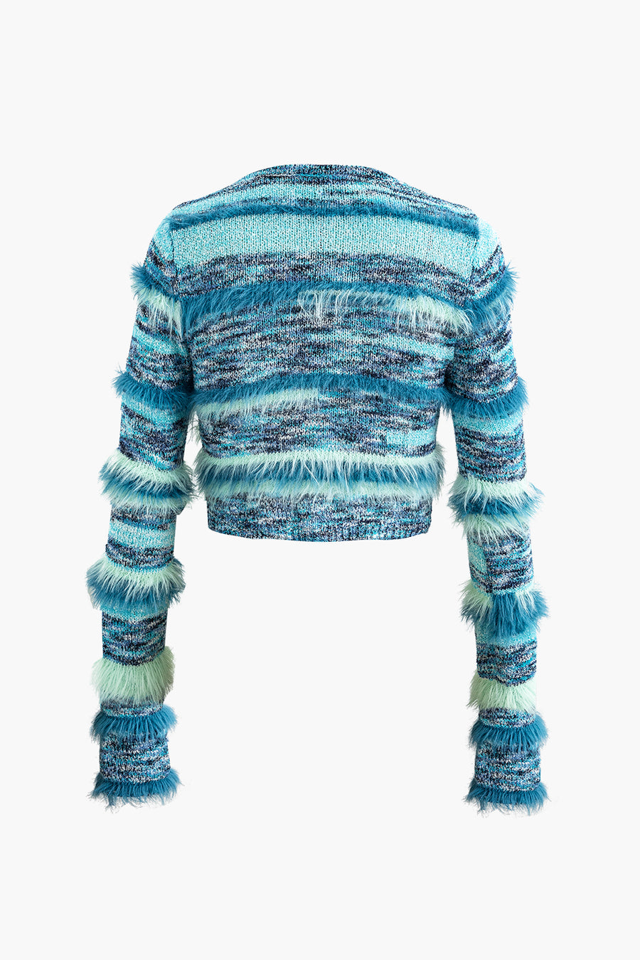 Langärmlige Strickjacke mit Streifen und Federdetail zum Binden vorn 