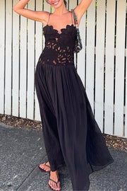 Stephanie Flower Crochet Lace Bust Chiffon Fluffy Hem Maxi Dress