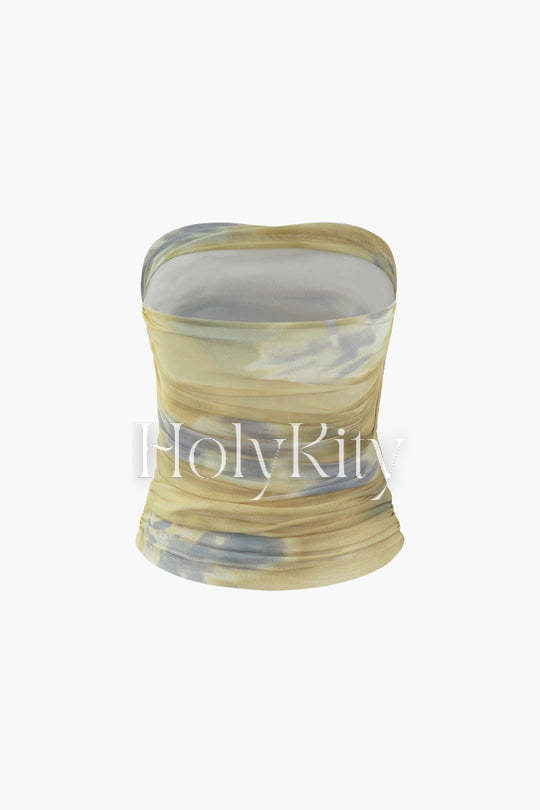 Haut tube froncé en maille tie-dye 