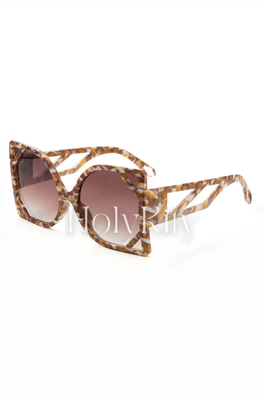 Lunettes de soleil carrées biseautées en écaille de tortue 