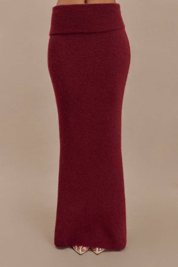 Charlotte Knit Ribbed Waist Fishtail Stretch Maxi Skirt