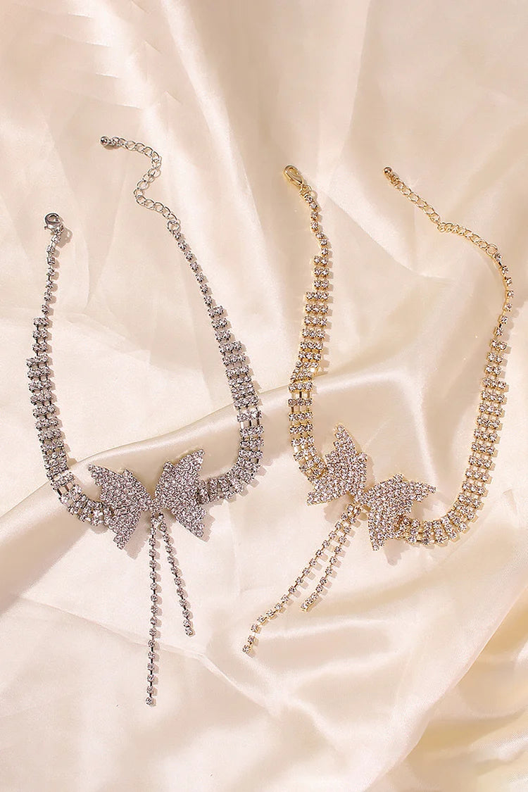 Rhinestone Butterfly Chain Tassel Alloy Necklace