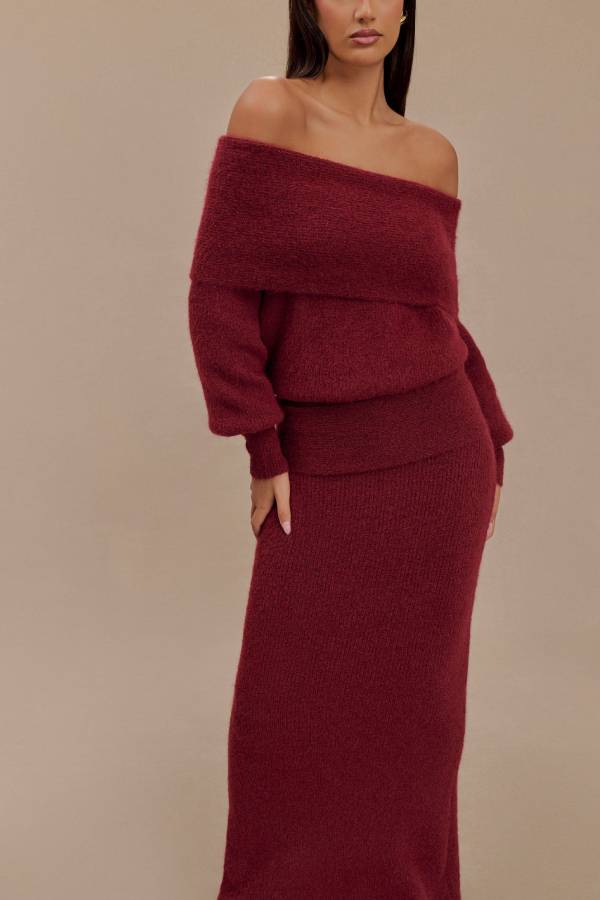 Charlotte Knit Bardot Neck Off Shoulder Long Sleeve Relaxed Sweater