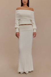 Charlotte Knit Ribbed Waist Fishtail Stretch Maxi Skirt