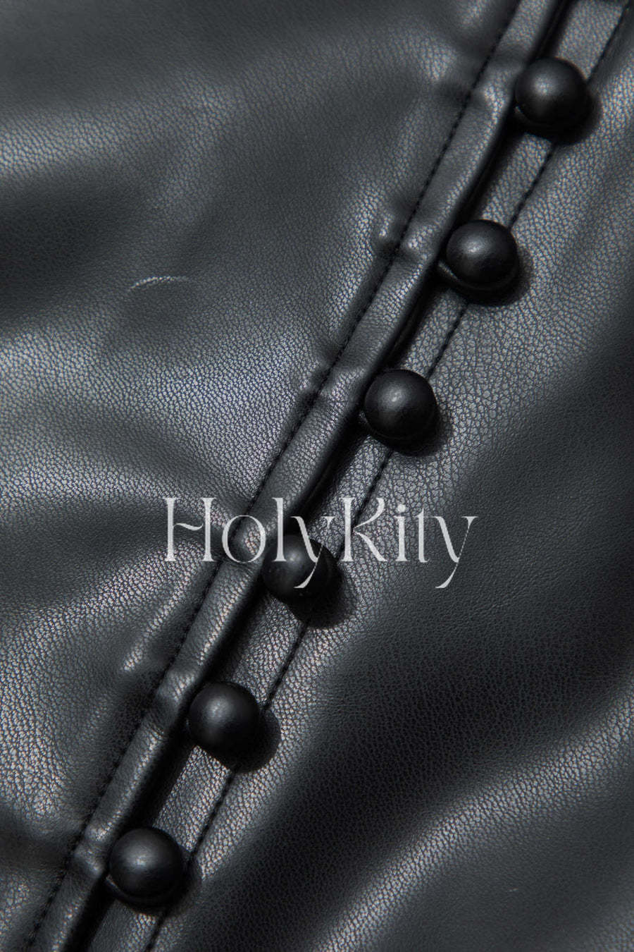Faux Leather Button Decor Asymmetric Midi Skirt