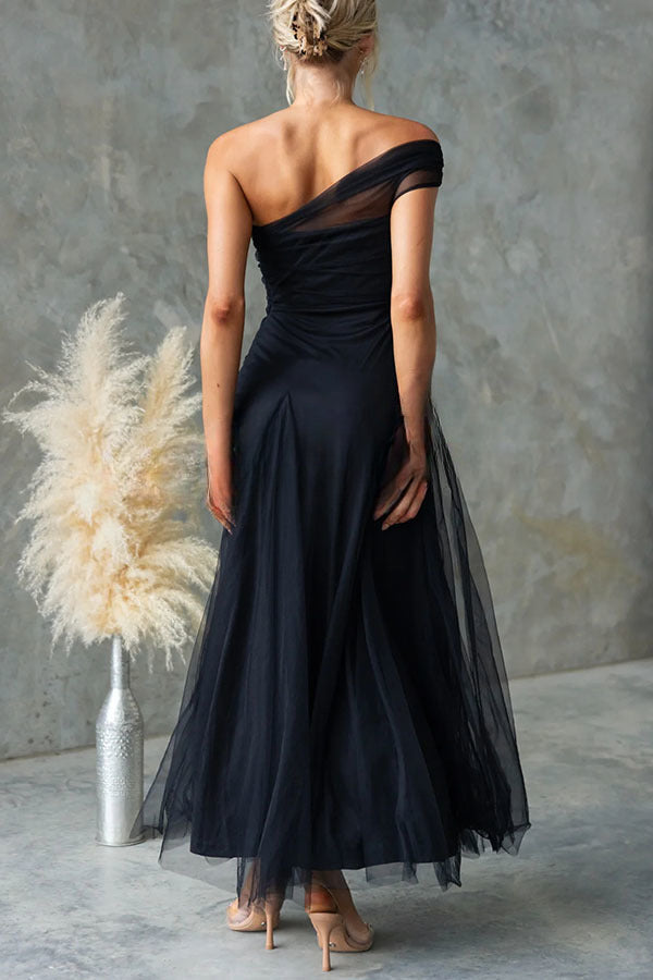Grace Vibes Tulle One Shoulder Party Formal Maxi Dress