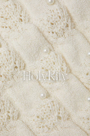Pearl Embellished Open Knit Tie Back T-Shirt