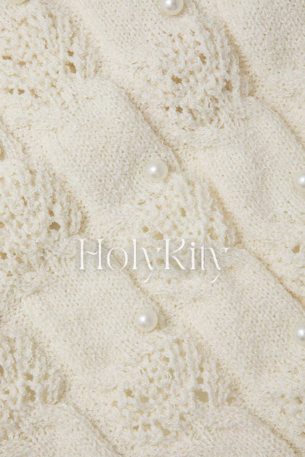 Pearl Embellished Open Knit Tie Back T-Shirt
