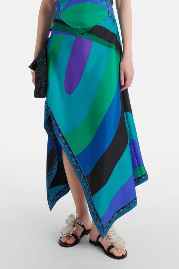 Satin Unique Print Halter Top and Irregular Midi Skirt Set