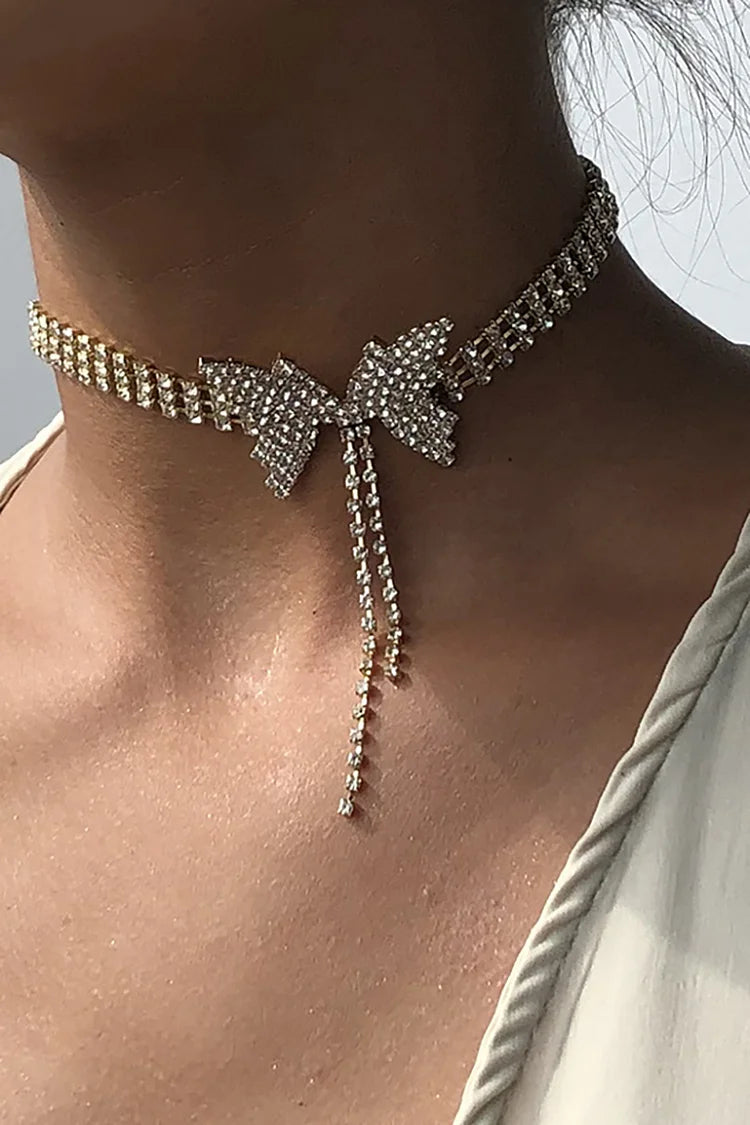 Rhinestone Butterfly Chain Tassel Alloy Necklace