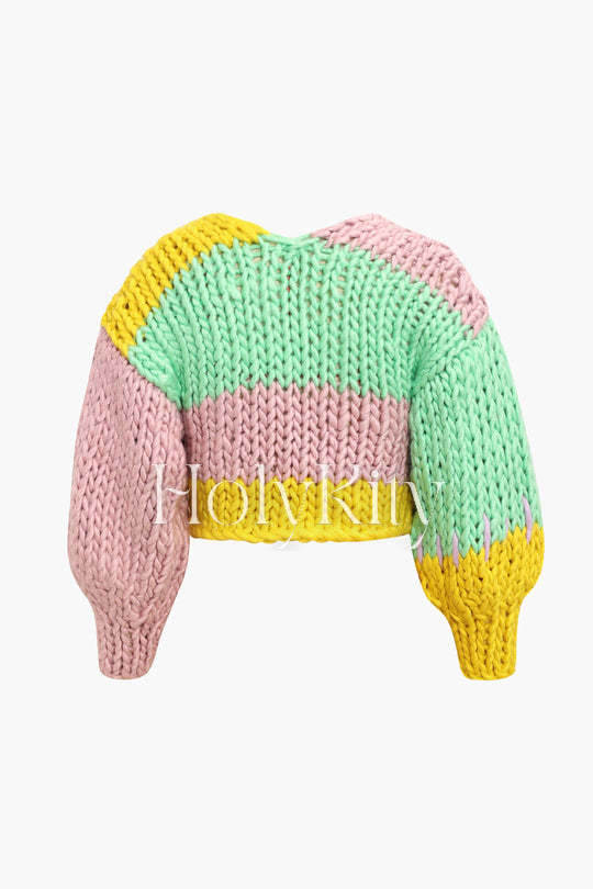 Color Block Chunky Knit Cardigan