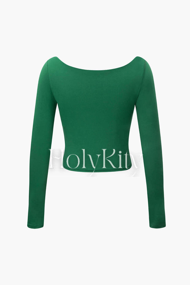 Solid Square Neck Long Sleeve Top
