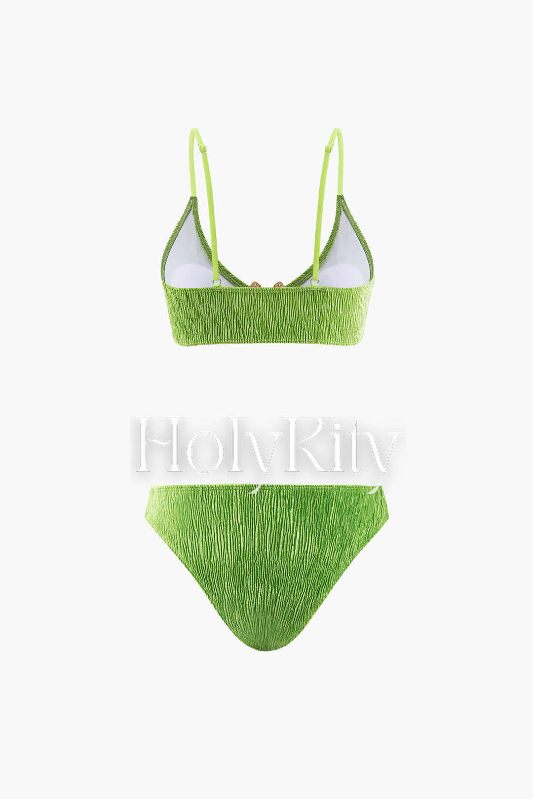 3-teiliges Set aus Bikini und Sarong mit Samtstruktur und U-Ring 