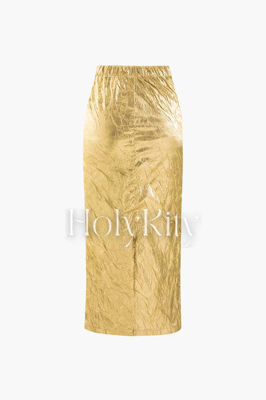 Metallic Textured Midi Skirt