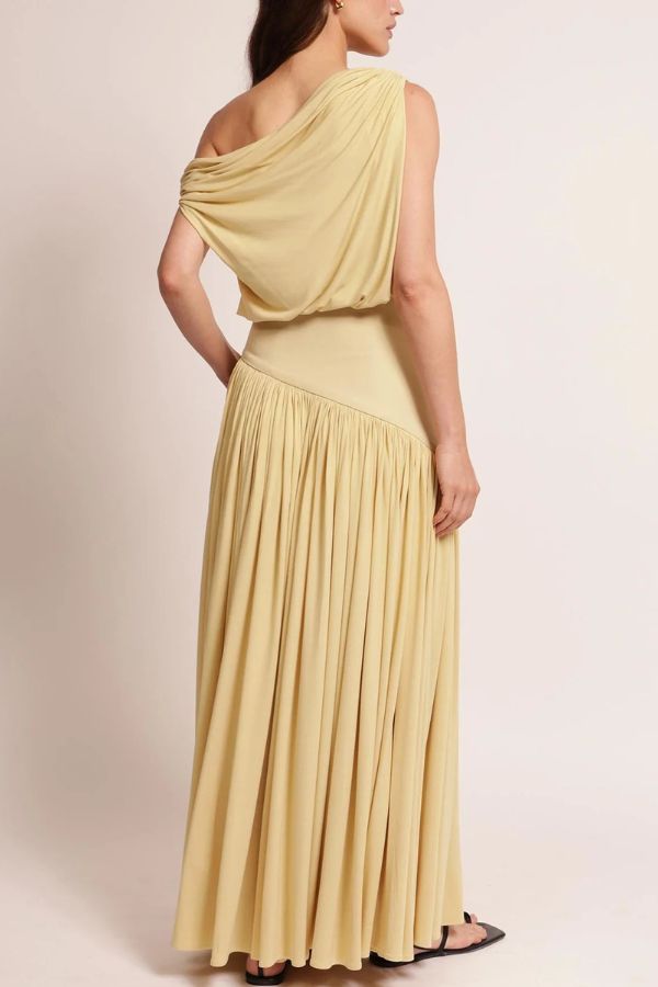 Gwen Soft Knit Fabric Off Shoulder Ruched Detail Drape Maxi Dress