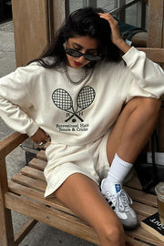 Vintage Casual Embroidered Sweatshirt And Sports High-waisted Shorts Set