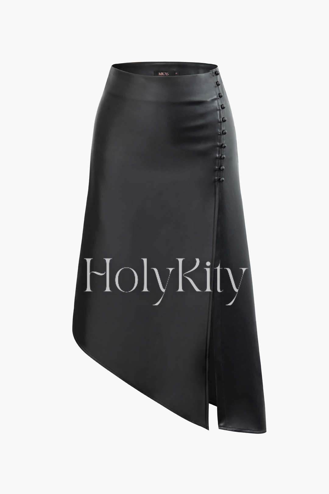 Faux Leather Button Decor Asymmetric Midi Skirt