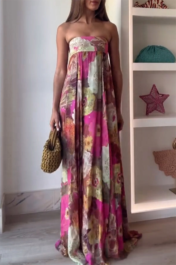 Shelia Ethnic Floral Print Off Shoulder A-line Maxi Dress