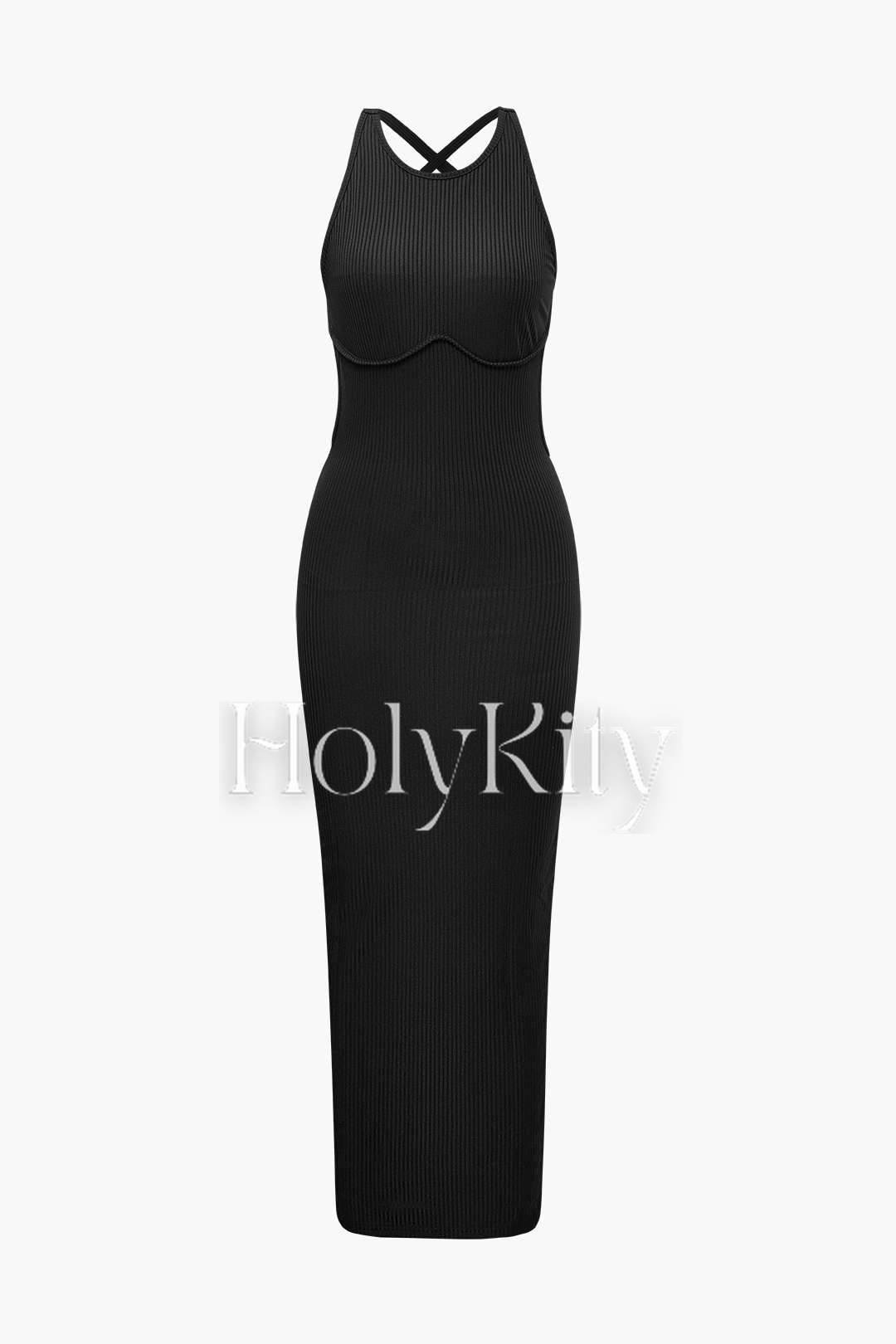 Cross Back Slit Sleeveless Maxi Dress